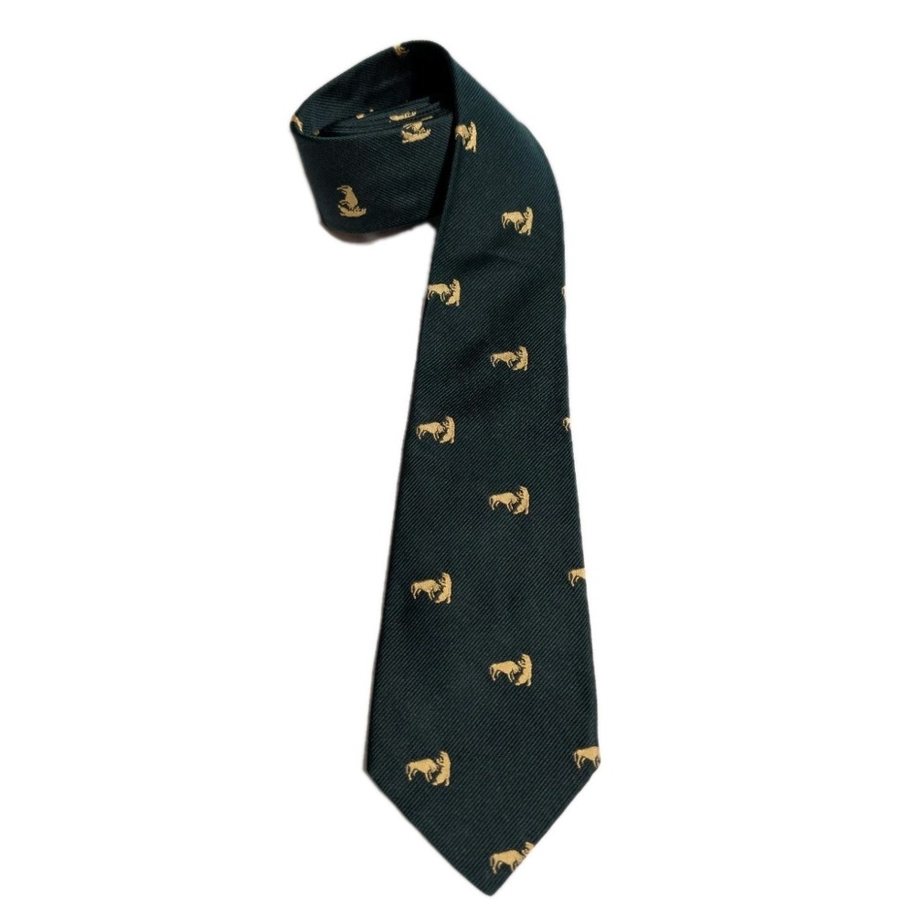 Vintage Christian Dior Silk Tie Green Ram Animal Motif 3"‎ Classic Width USA